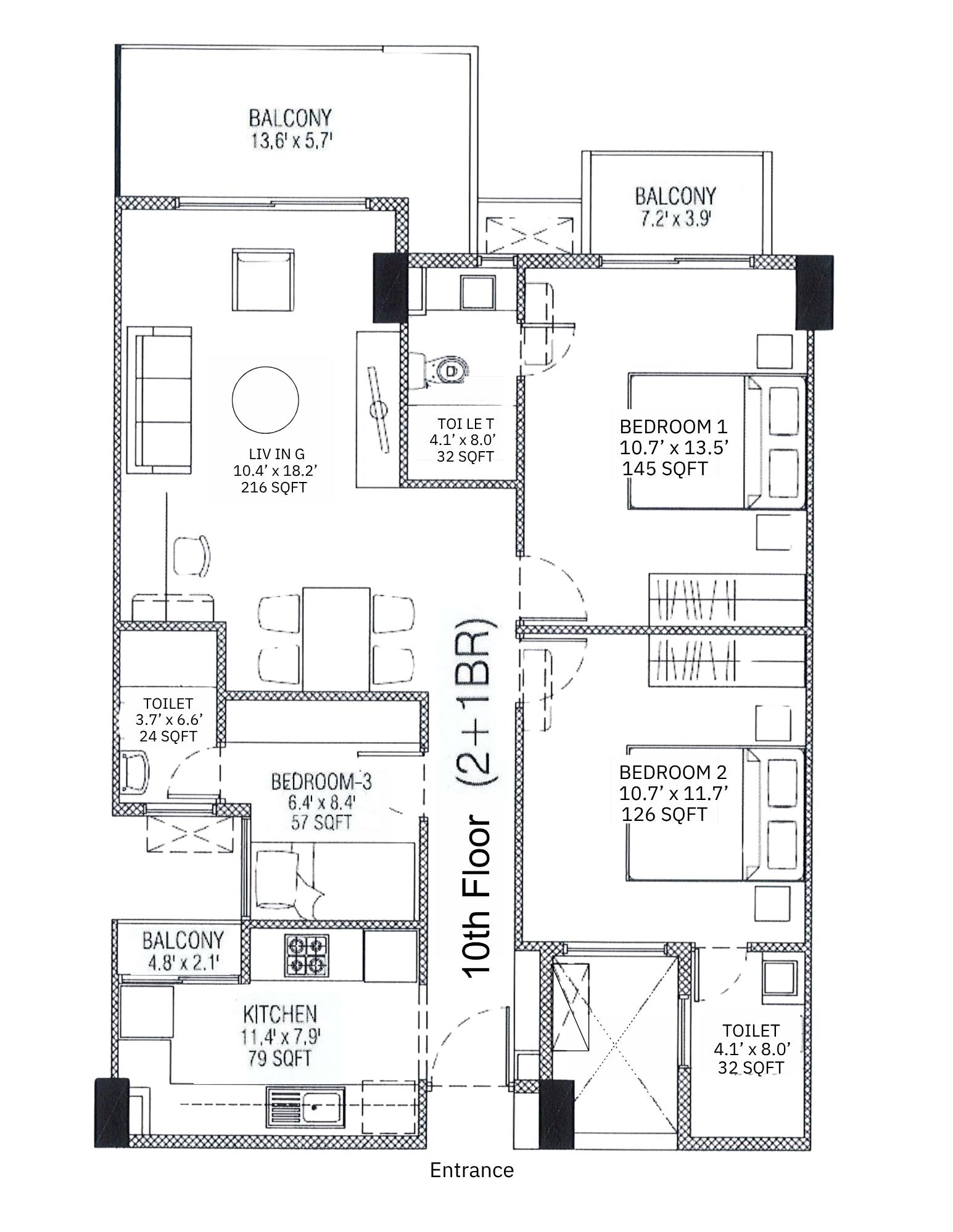 Floor plan — 2+1 Channel View Apartment at The Blue Haven Residencies