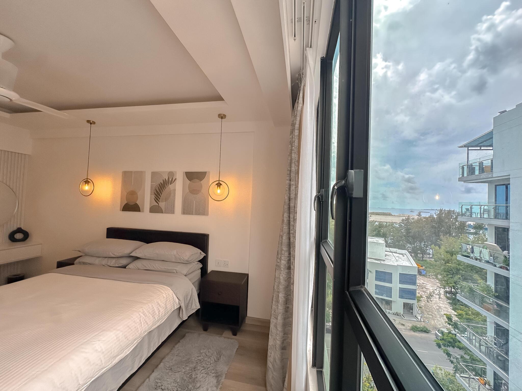 Balcony view — 2-bedroom apartment for rent in Hulhumalé, Fitron Residences, Maldives — interior design
